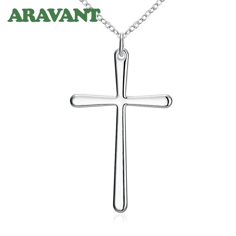 Aravant 925 Silver Cross Pendant Necklace Chain For Women Men Party Jewelry