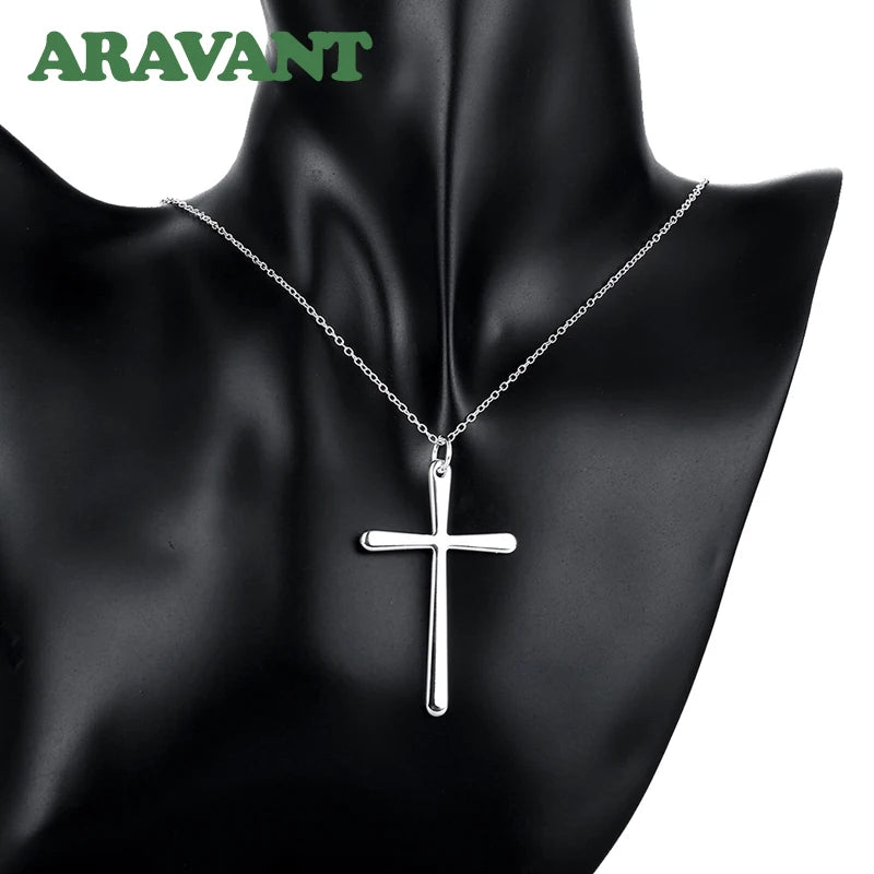 Aravant 925 Silver Cross Pendant Necklace Chain For Women Men Party Jewelry