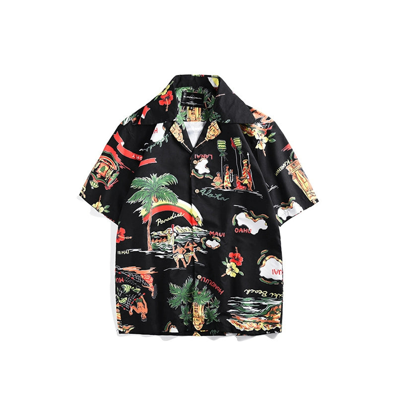 70S West Coast Casual Polo Collar Printed Shirt Short Sleeve