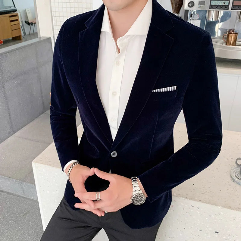Men's  Fashion Velvet Blazer Casual Suit