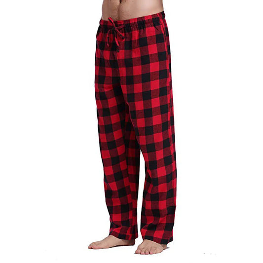 Men Home Wear Straght Casual Pajama Long Pant Plaid Loose