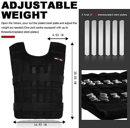 Adjustable Weighted Vest 44LB Workout Weight Vest Training Fitness Weighted Jacket for Man Woman (Included 96 Steel Plates Weigh