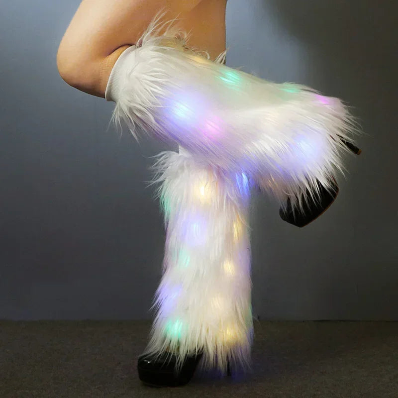 Fluffy High Legins 40cm Long Lighted Stage Performance FurGuards Female