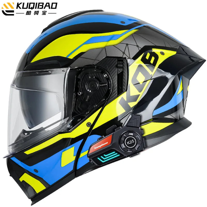 KUQIBAO Motorcycle Helmet Flip Up Helmet Bluetooth Anti-fog Double Lens Full Face Helmet DOT Certification Casco Moto Motocross