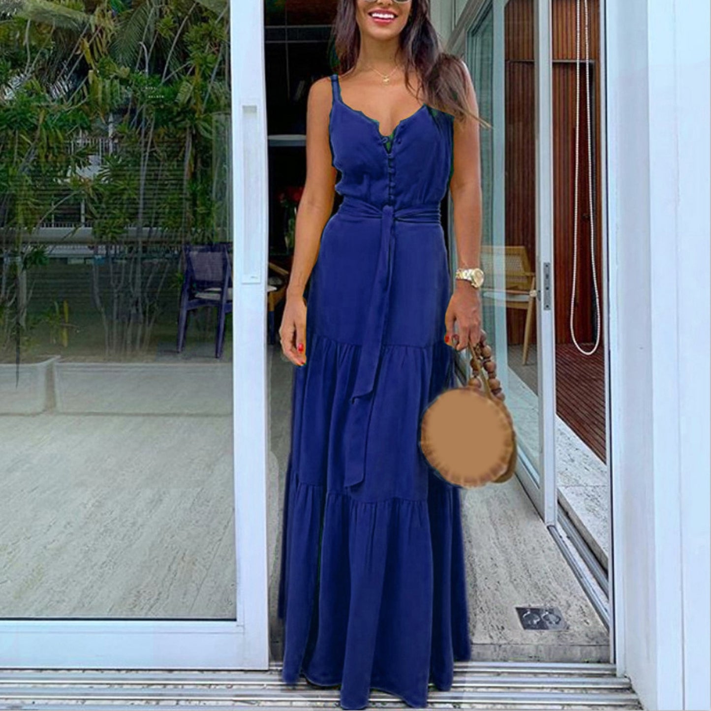 Summer Fashion Boho Maxi Dress Sleeveless V-Neck