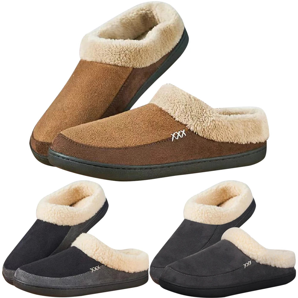 Men Bedroom Slippers Thick Warm House Shoes Fleece Lined