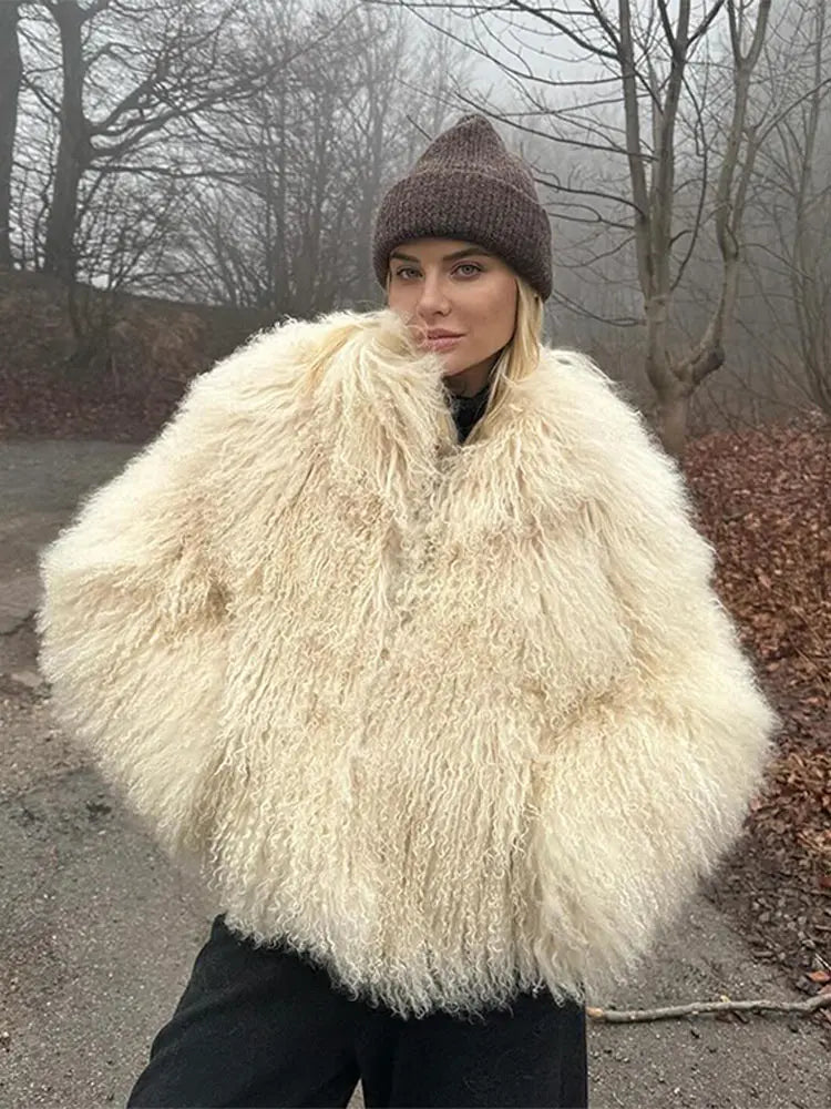 2024 New Fluffy Faux Fur Coat Women Long Sleeve Turn-down Collar Warm Coats