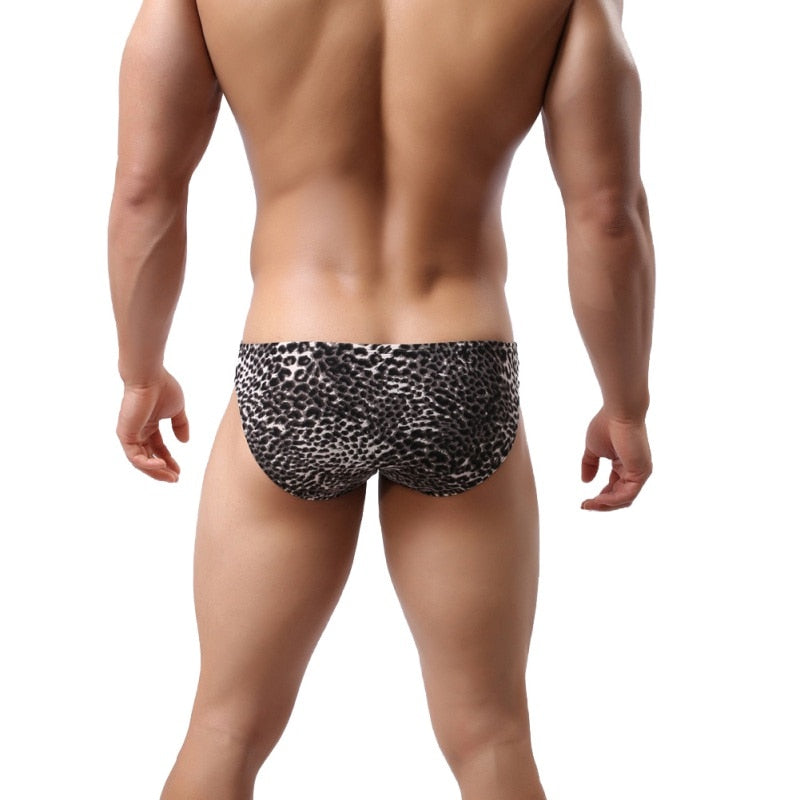 Men's Triangle Leopard Briefs Low Waist Soft Breathable Elastic Moisture Wicking Underpants