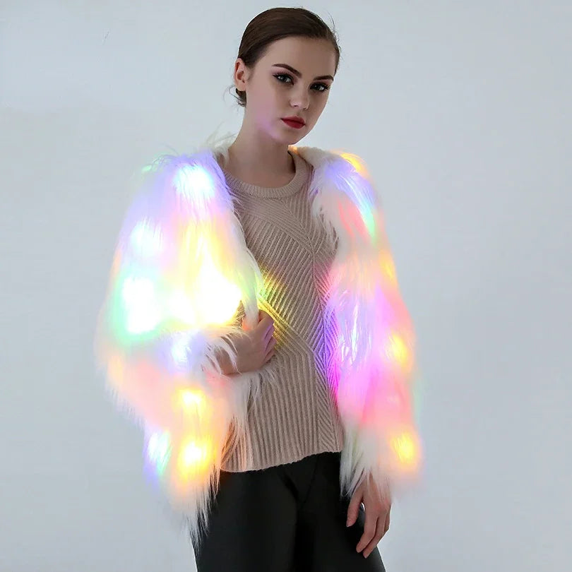 Women's Faux Fur LED Light Coat Fluffy Fur Jacket