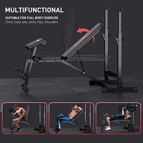 Adjustable Weight Bench,  Workout Bench, Bench Press Set with Squat Rack and Bench, Leg Exercises Preacher Curl Rack, Home Exerc