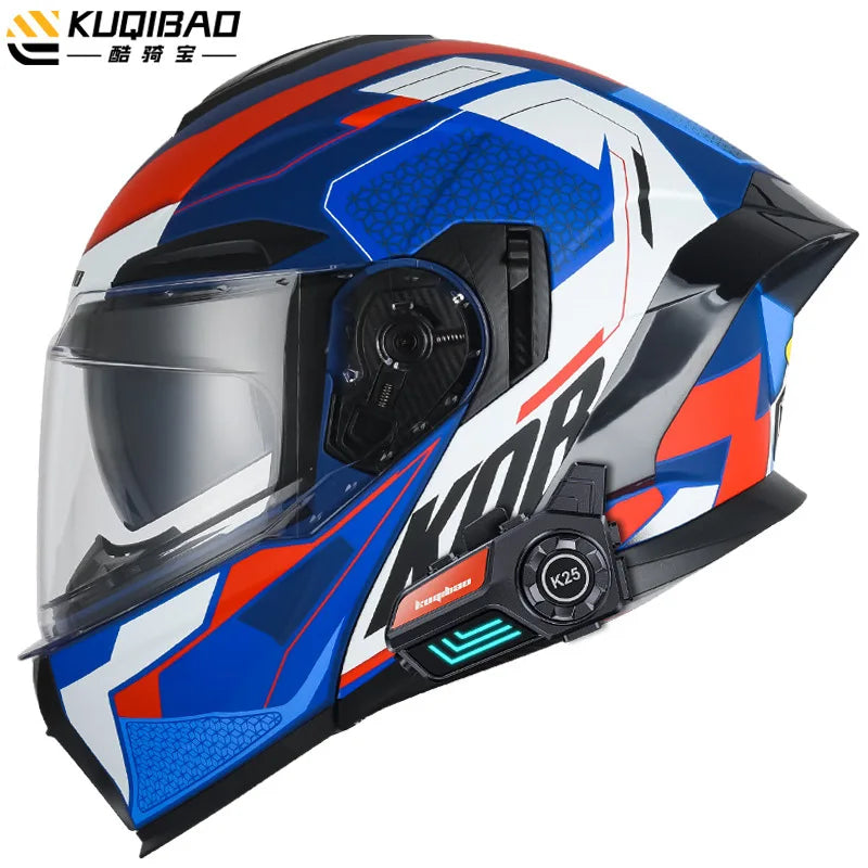 KUQIBAO Motorcycle Helmet Flip Up Helmet Bluetooth Anti-fog Double Lens Full Face Helmet DOT Certification Casco Moto Motocross