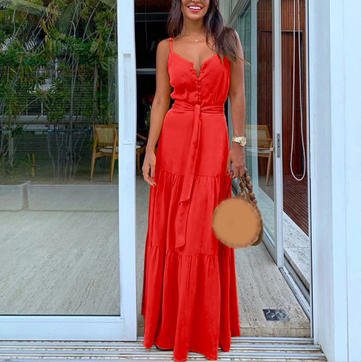 Summer Fashion Boho Maxi Dress Sleeveless V-Neck