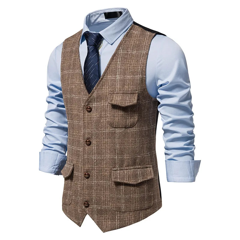 Vintage Men's Suit Plaid Vest Wool Tweed  Vest