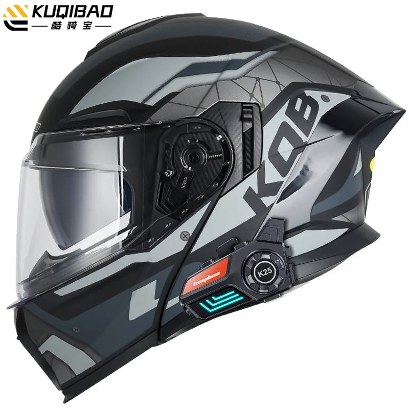 KUQIBAO Motorcycle Helmet Flip Up Helmet Bluetooth Anti-fog Double Lens Full Face Helmet DOT Certification Casco Moto Motocross