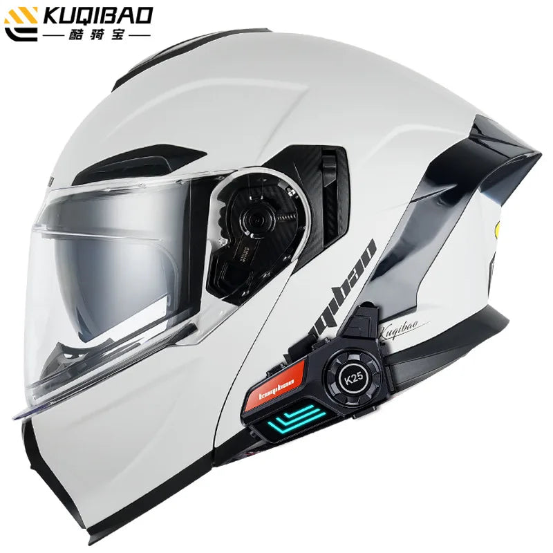 KUQIBAO Motorcycle Helmet Flip Up Helmet Bluetooth Anti-fog Double Lens Full Face Helmet DOT Certification Casco Moto Motocross