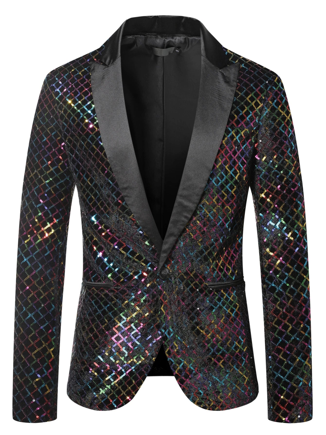 Glitter Embellished Blazer Stylish Men One ButtonTuxedo Blazers