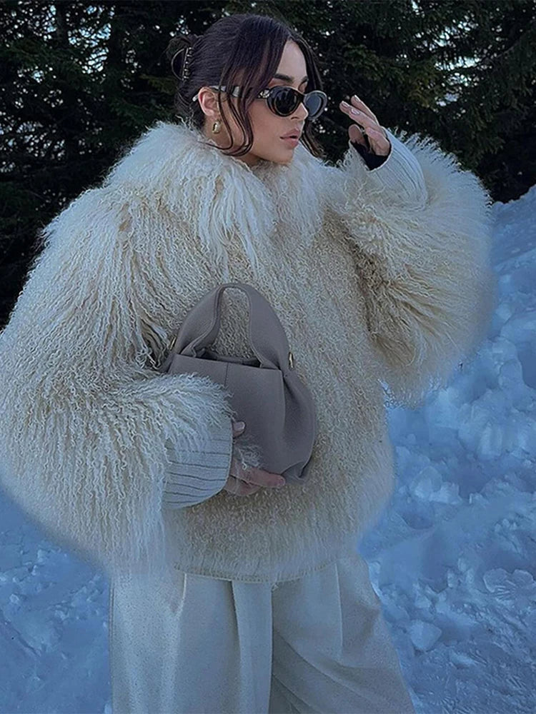 2024 New Fluffy Faux Fur Coat Women Long Sleeve Turn-down Collar Warm Coats