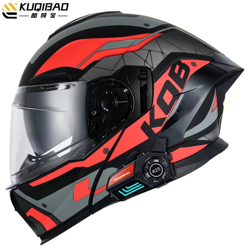 KUQIBAO Motorcycle Helmet Flip Up Helmet Bluetooth Anti-fog Double Lens Full Face Helmet DOT Certification Casco Moto Motocross