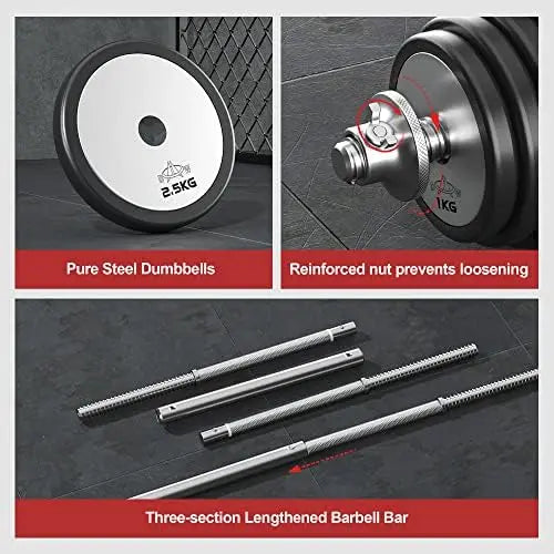 Pure Steel Adjustable Dumbbells - Barbell Weights Set 90/110 lb Exercise Fitness Dumbbells Free Weight at Home Gym Office