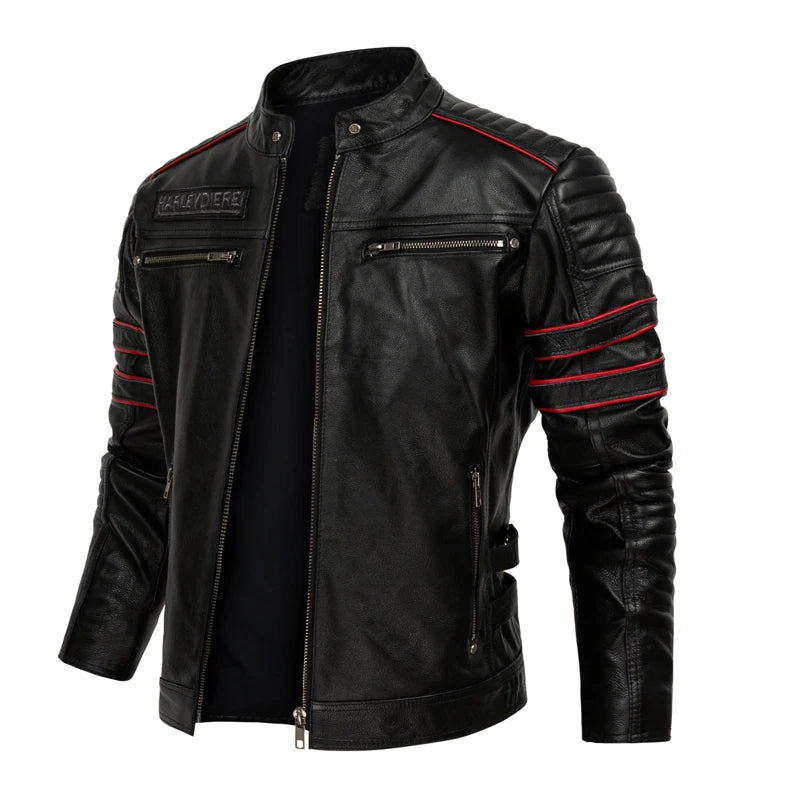 Black Skulls Embroidery Spring Men's Jacket Motorcycle Style Plus Size 6XL Natural Cowhide Autumn Slim Fit Genuine Leather Coats