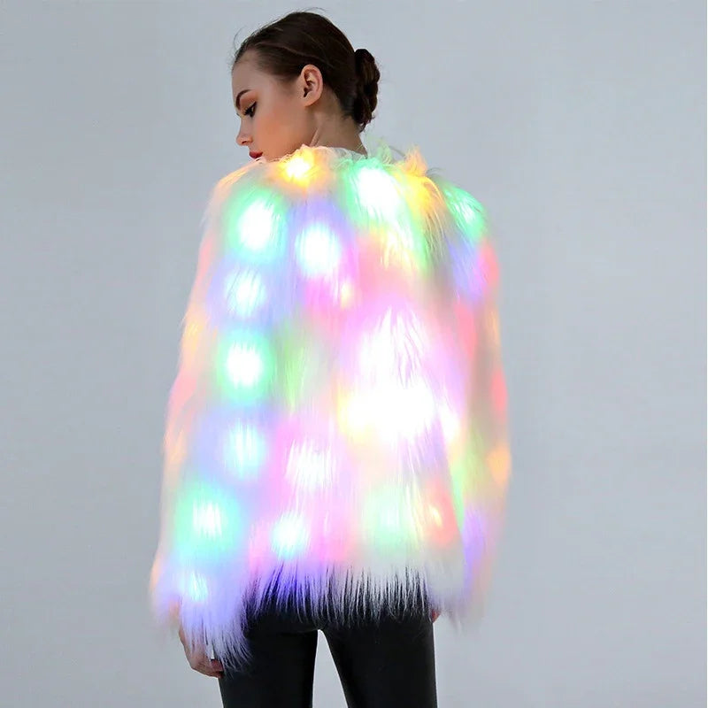 Women's Faux Fur LED Light Coat Fluffy Fur Jacket