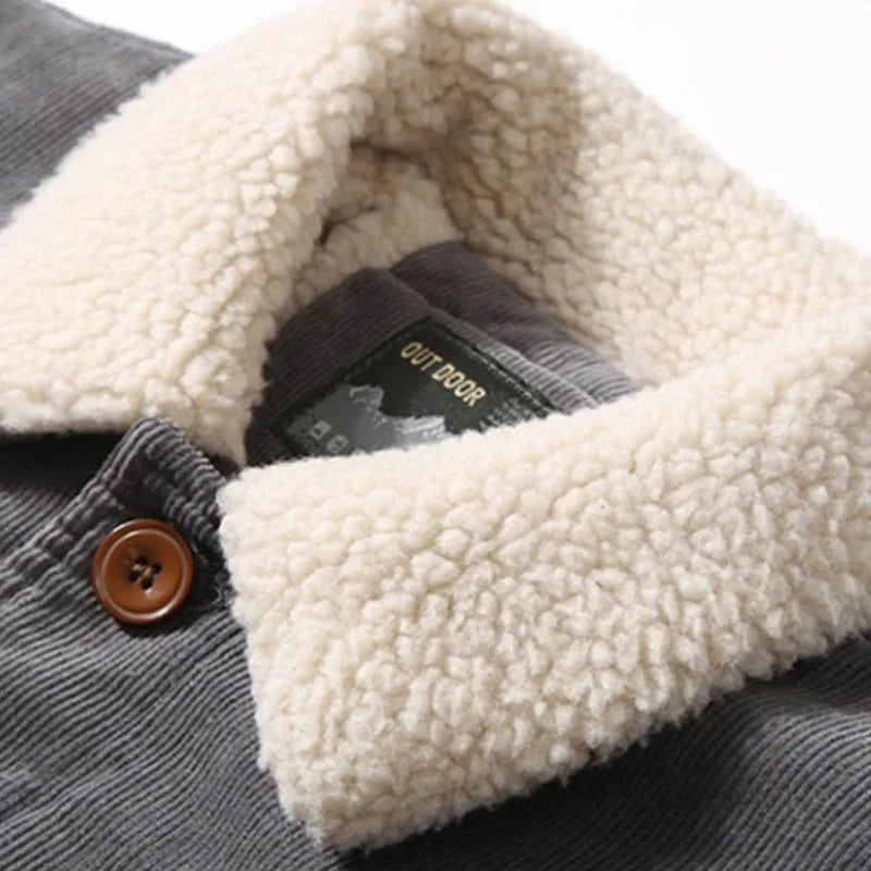 Men Warm Corduroy Jackets And Coats Fur Collar Winter Casual Jacket Outwear Male Thermal