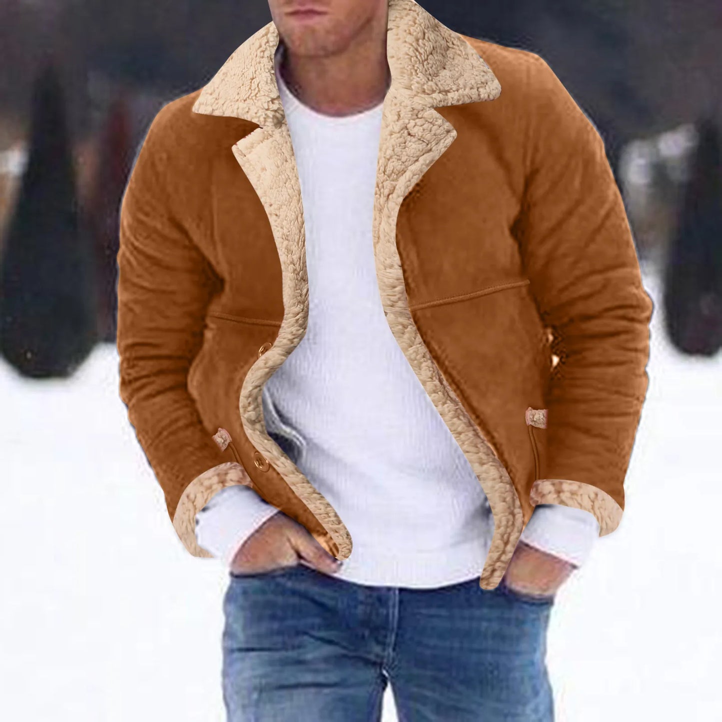 Men Plus Size Winter Coat Lapel Collar Long Sleeve Padded Leather Jacket Vintage Thicken Coat Sheepskin Jacket with Hood for Men