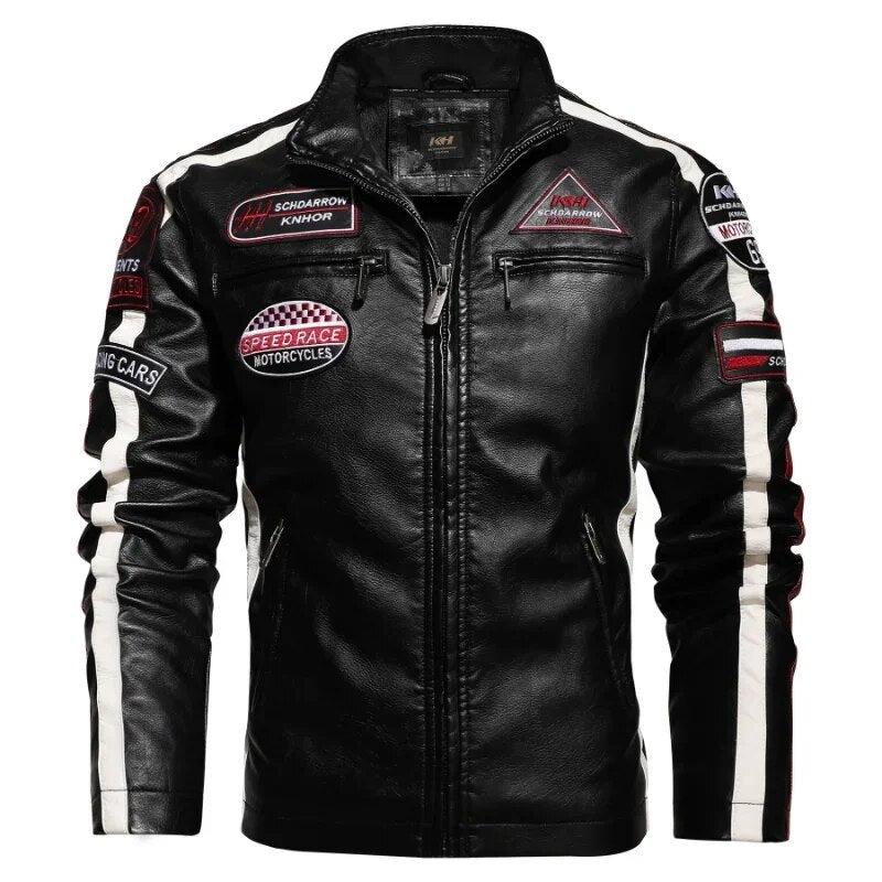 Autumn 2023 Men's Motorcycle Leather Jacket Casual Patchwork