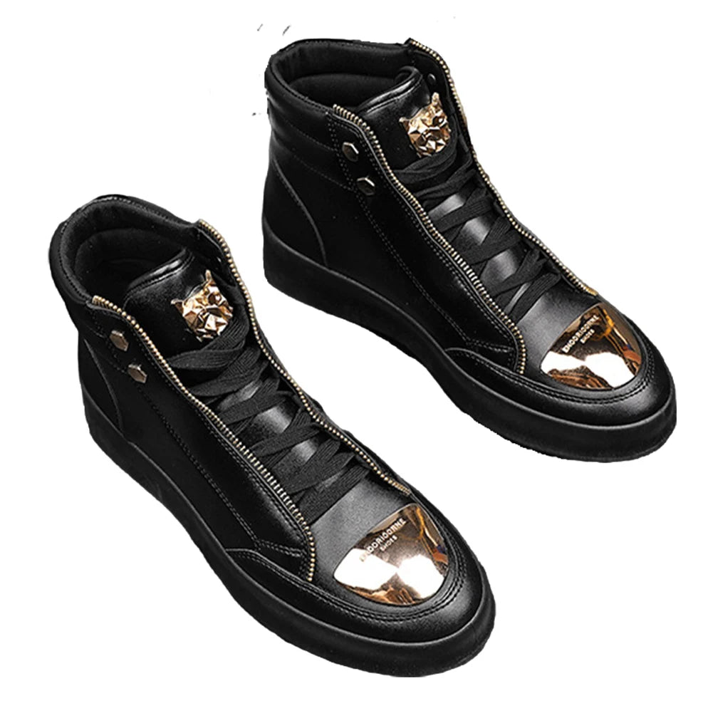 Mens High Top Shoes Comfortable PU Leather