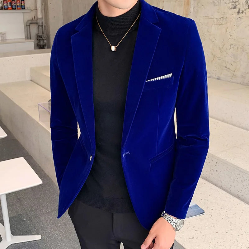 Men's  Fashion Velvet Blazer Casual Suit