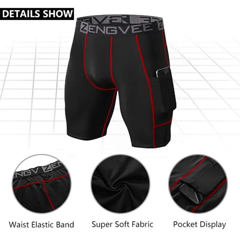 ZengVee 3pcs Men's Comfy Compression Shorts, Active Quick Dry High Stretch Base Layer Sportswear For Sports Gym