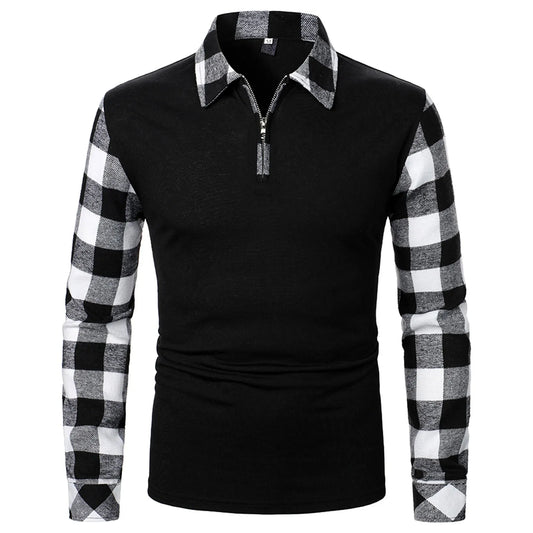 Men's Lapel Zipper Shirt Long Sleeve Business Pullover