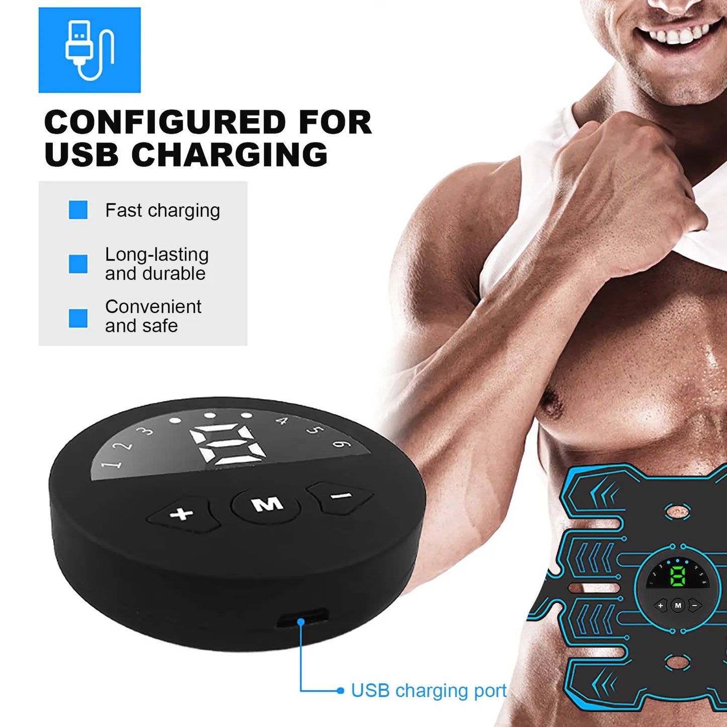Abs Stimulator Training Device Abdominal Trainer Belt USB Rechargeable Portable Muscle Stimulator Fitness Muscle Training Gear