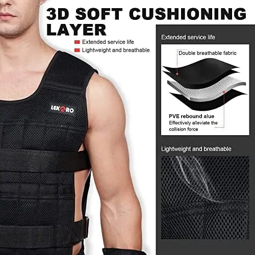 Adjustable Weighted Vest 44LB Workout Weight Vest Training Fitness Weighted Jacket for Man Woman (Included 96 Steel Plates Weigh