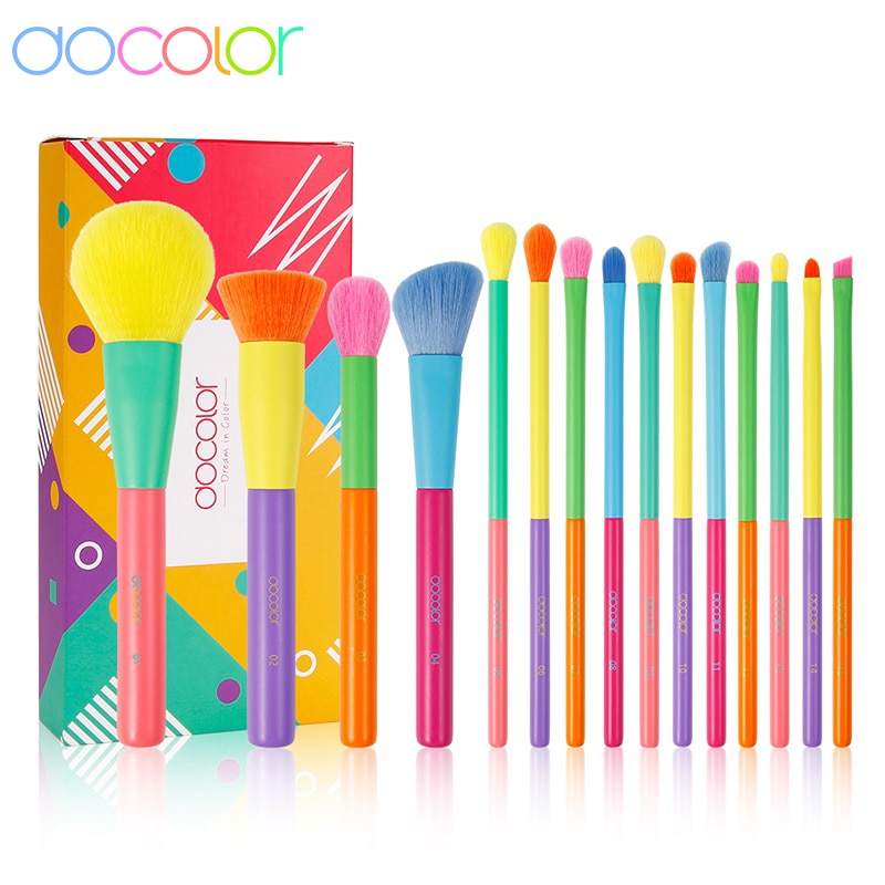 Docolor Colorful Makeup brushes set Cosmetic Foundation Powder Blush Eyeshadow Face Kabuki Blending Make up Brushes Beauty Tool - adamshealthstore