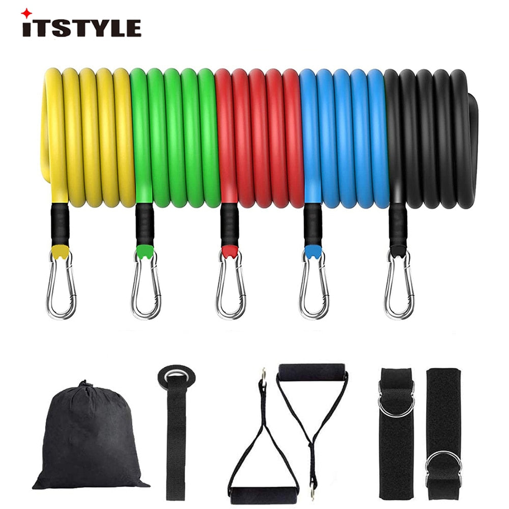 Resistance Bands Latex  11 IN 1 Sports Fitness Yoga Pilates Trainning Tube Pull Rope - adamshealthstore