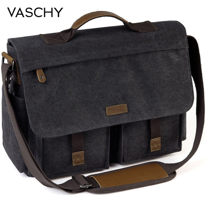 Vintage Messenger Bag : Water Resistant Waxed Canvas 15.6 inch Laptop Briefcase Padded Shoulder Bag for Men & Women - adamshealthstore