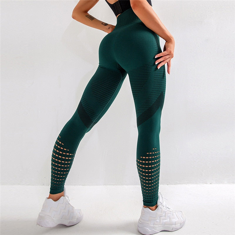 Seamless Yoga Pants Women Leggings High Waist Workout Running Sportwear Push Up Gym Trousers  Hollow Fitness Trainning Leggings - adamshealthstore