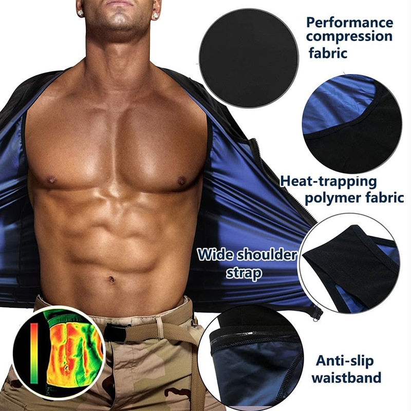 Men's Shapewear Vest Waist Trainer for Weight Loss: Polymer Sauna Suit for Fitness Heat Trapping Zipper Sweat Enhancing Workout Tank - adamshealthstore