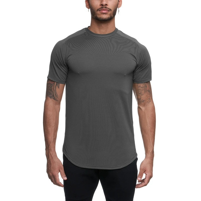 Mens Sport Running Jogging Shirts Tops Quick Dry  Workout Gym Clothing Fitness Loose Shirts - adamshealthstore