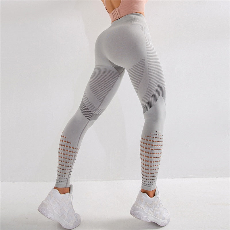 Seamless Yoga Pants Women Leggings High Waist Workout Running Sportwear Push Up Gym Trousers  Hollow Fitness Trainning Leggings - adamshealthstore