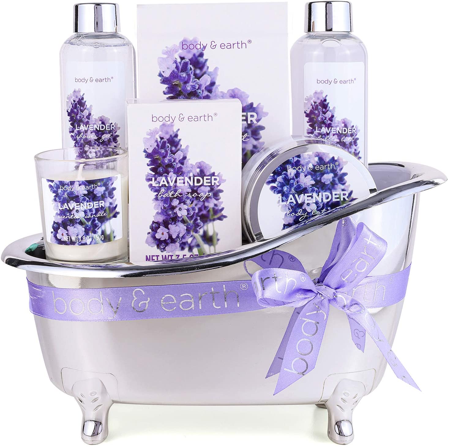 7pcs Bath & Body Set: Calming Lavender Spa Gift Basket with Bubble Bath, Bath Salts,Body Lotion - adamshealthstore
