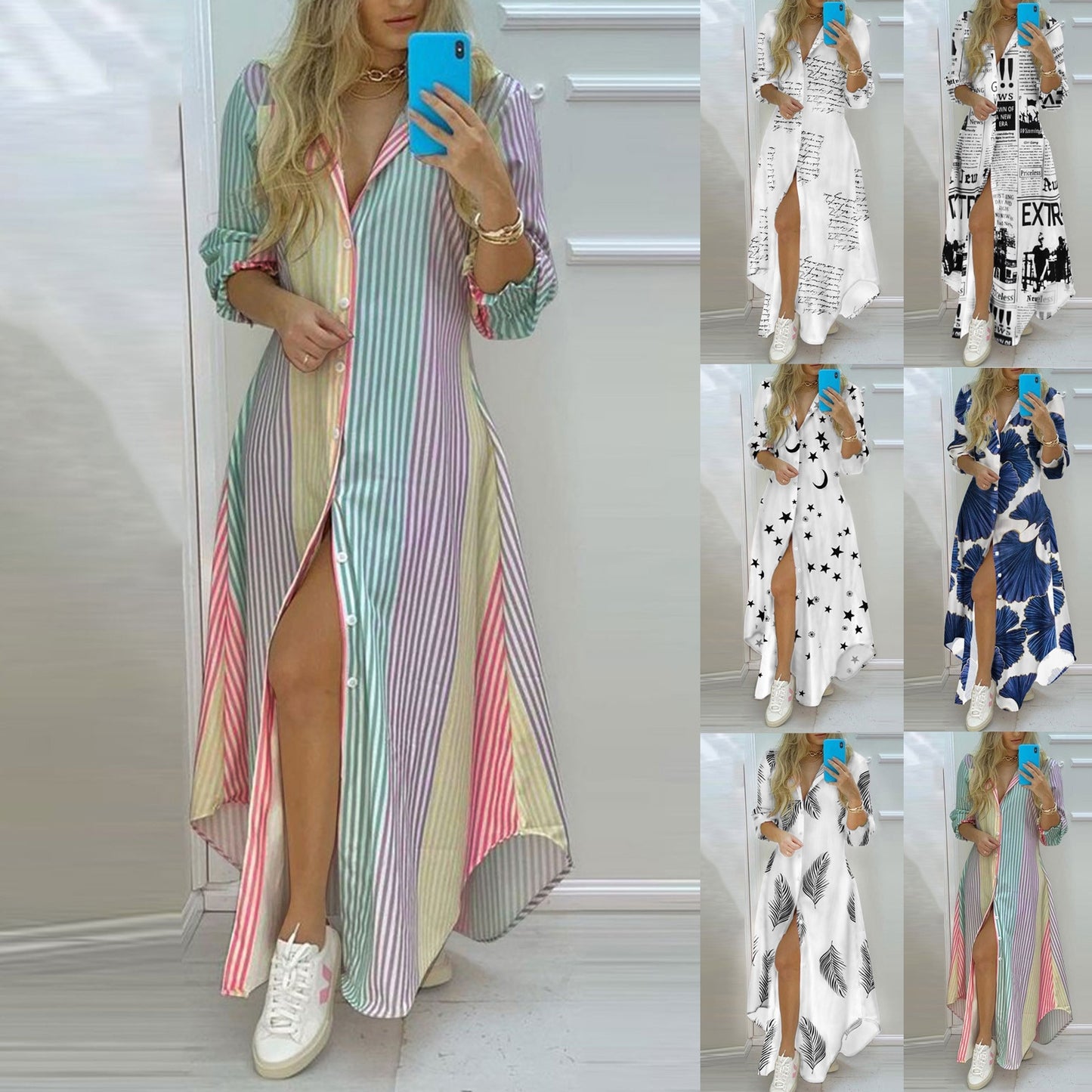 2023 Fashion New Oversized Design Women Stripes, Print, Long  Maxi Dress