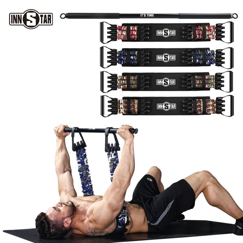 INNSTAR Adjustable Bench Press Resistance Band with Workout Bar Push Up Elastice Bands Portable Chest Expander Fitness Equipment - adamshealthstore