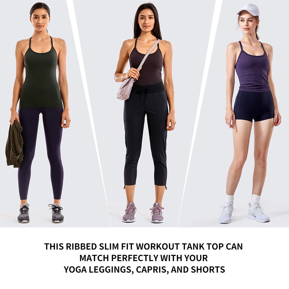 2023 Women's Yoga Tank Tops Sports Camisole Sportswear Athletic Ribbed Built-in Bra Seamless Slim Racerback Workout - adamshealthstore