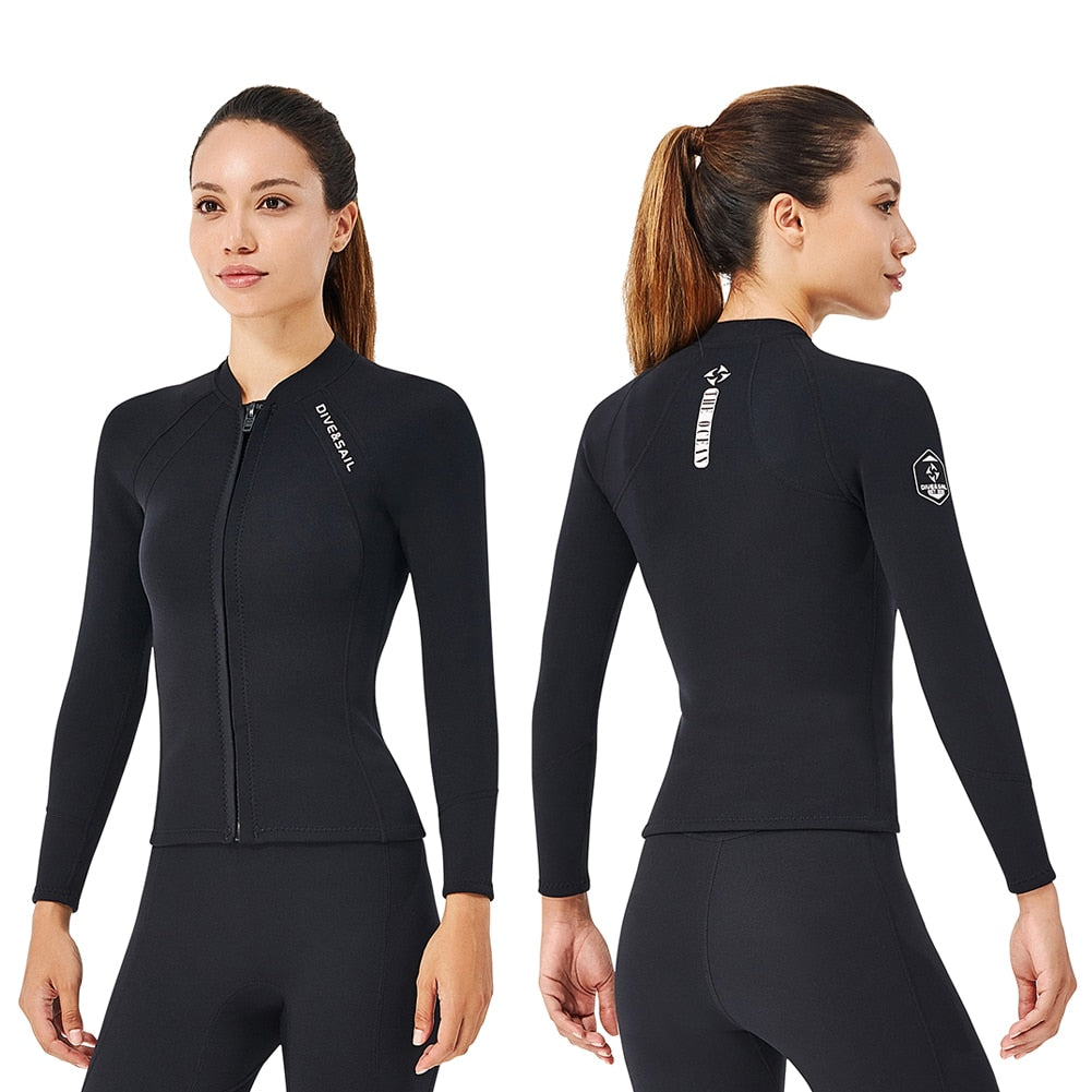 2MM neoprene diving jacket Women wetsuit long sleeve snorkeling coat surfing jacket fishing winter thermal Separate Swimsuit - adamshealthstore