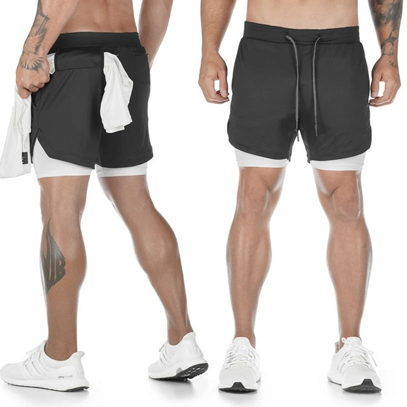 Man Jogging Sportswear Mens 2 In 1 Beach Sport Shorts Quick Drying Running Shorts Workout Gym Exercise Shorts Fitness Sweatpants - adamshealthstore