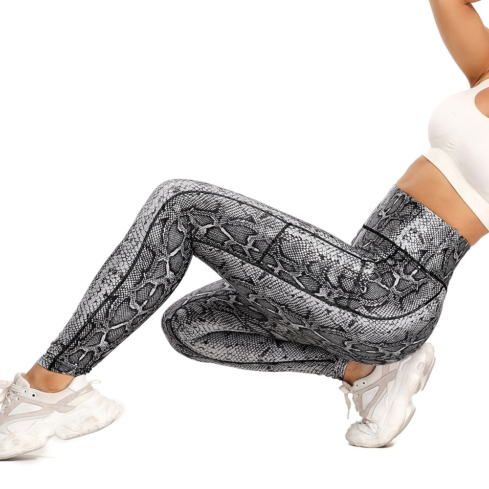 Fashion Snake Print Yoga Pants Elastic animal skin sports leggings Leopard Print Fitness Women pants High Waist gym sportswear - adamshealthstore