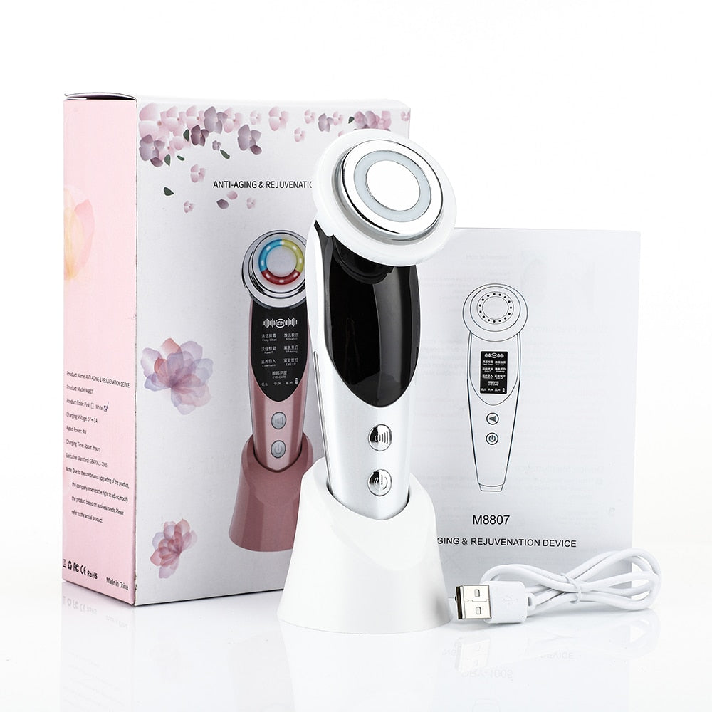 7 in 1 Face Lift Device EMS RF Microcurrent Skin Rejuvenation Facial Massager Light Therapy Anti Aging Wrinkle Beauty Apparatus - adamshealthstore
