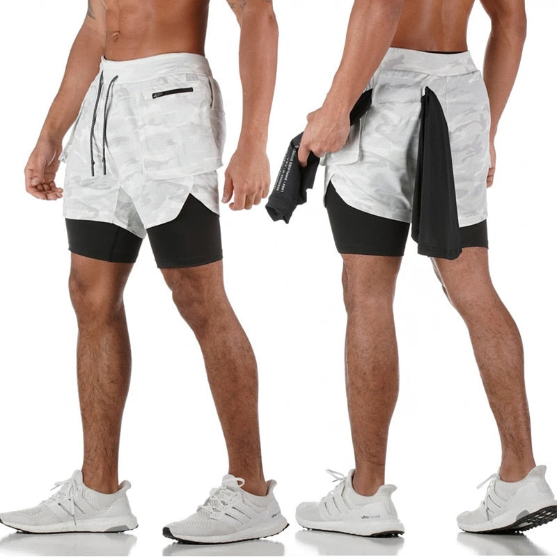 2022 Double Layer Sweatpants Quick Drying Running Sport Shorts Gym Jogging Workout Shorts Fitness Training Jogger For Men - adamshealthstore